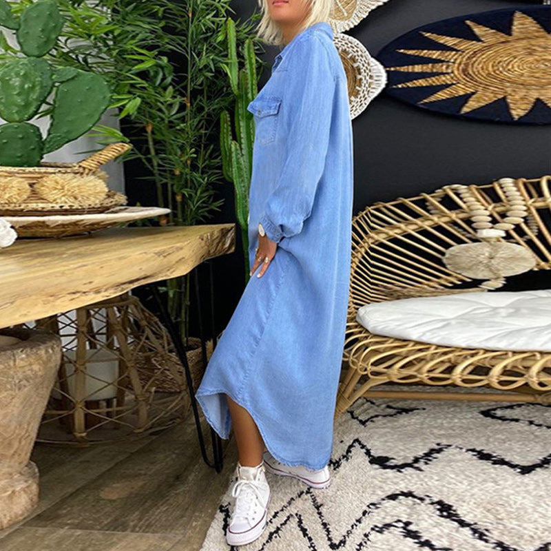Terenza - Robe maxi à manches longues en denim
