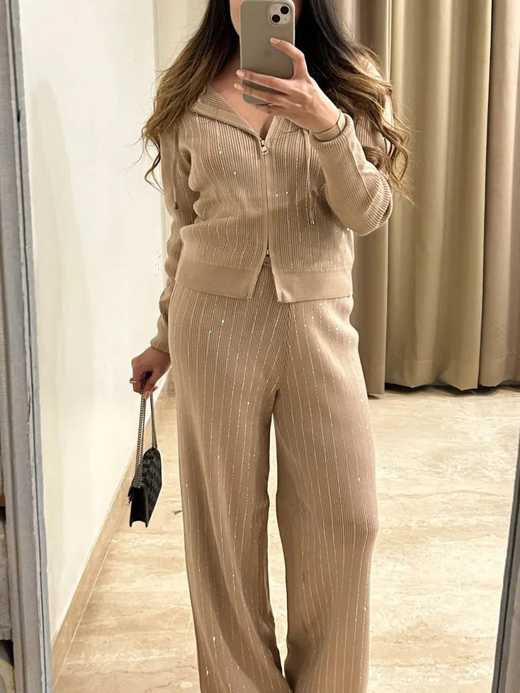 Aglaé - Ensemble Cardigan à Capuche en Maille en Soie Brillante