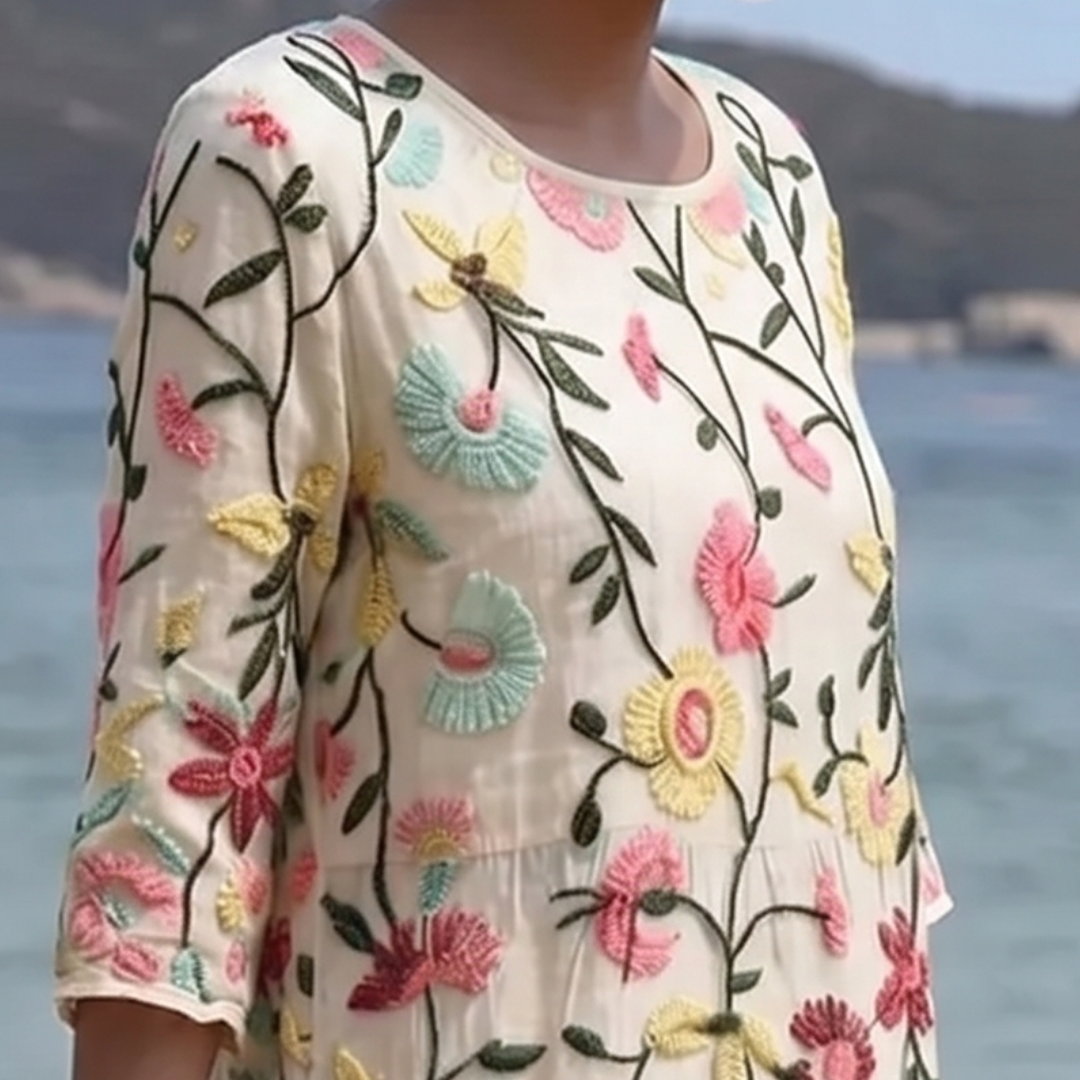 Elyrae - Robe midi femme brodée à fleurs multicolores