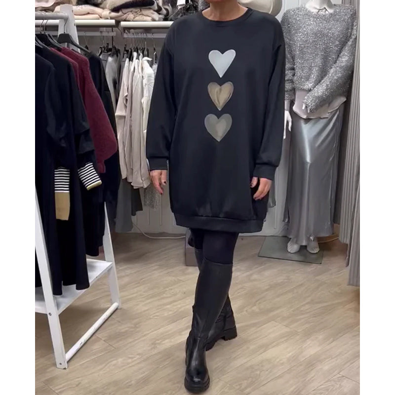 Francine - Sweat-shirt Femme Cœur Imprimé Manches Longues
