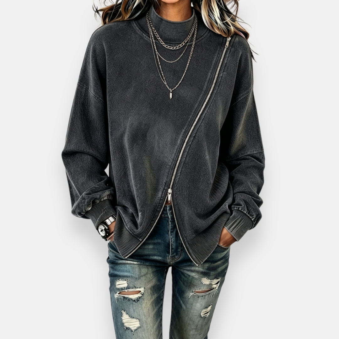Gerdina - Sweat femme oversize avec zip asymétrique