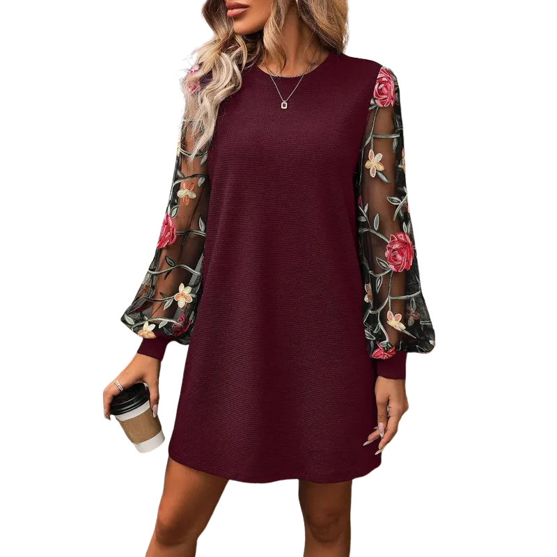 Quelythra - Robe pull femme élégante avec manches florales brodées