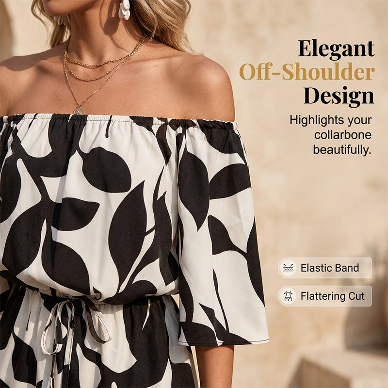 Ivoriah - Combinaison short femme épaules dénudées à imprimé feuilles
