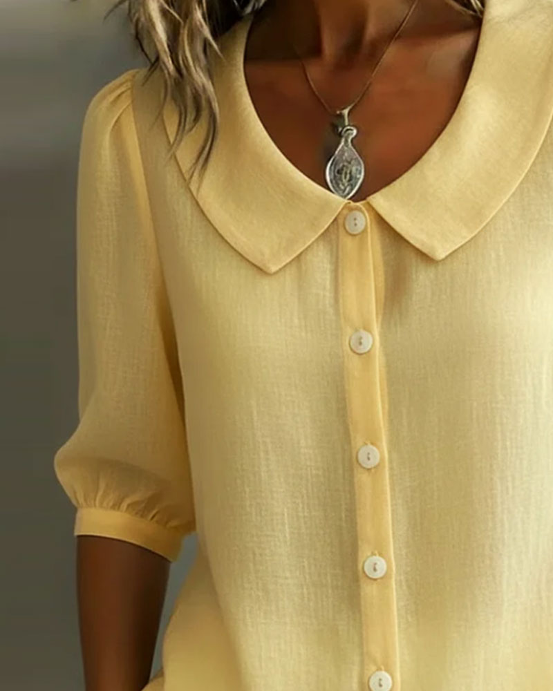 Neslora - Chemise femme coton col Peter Pan manches mi-longues élégantes