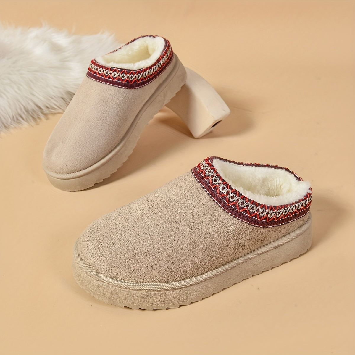 Selviane - Bottes Slip-On Ethniques à Doublure en Fausse Fourrure