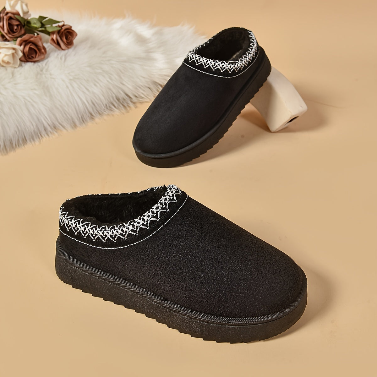 Selviane - Bottes Slip-On Ethniques à Doublure en Fausse Fourrure
