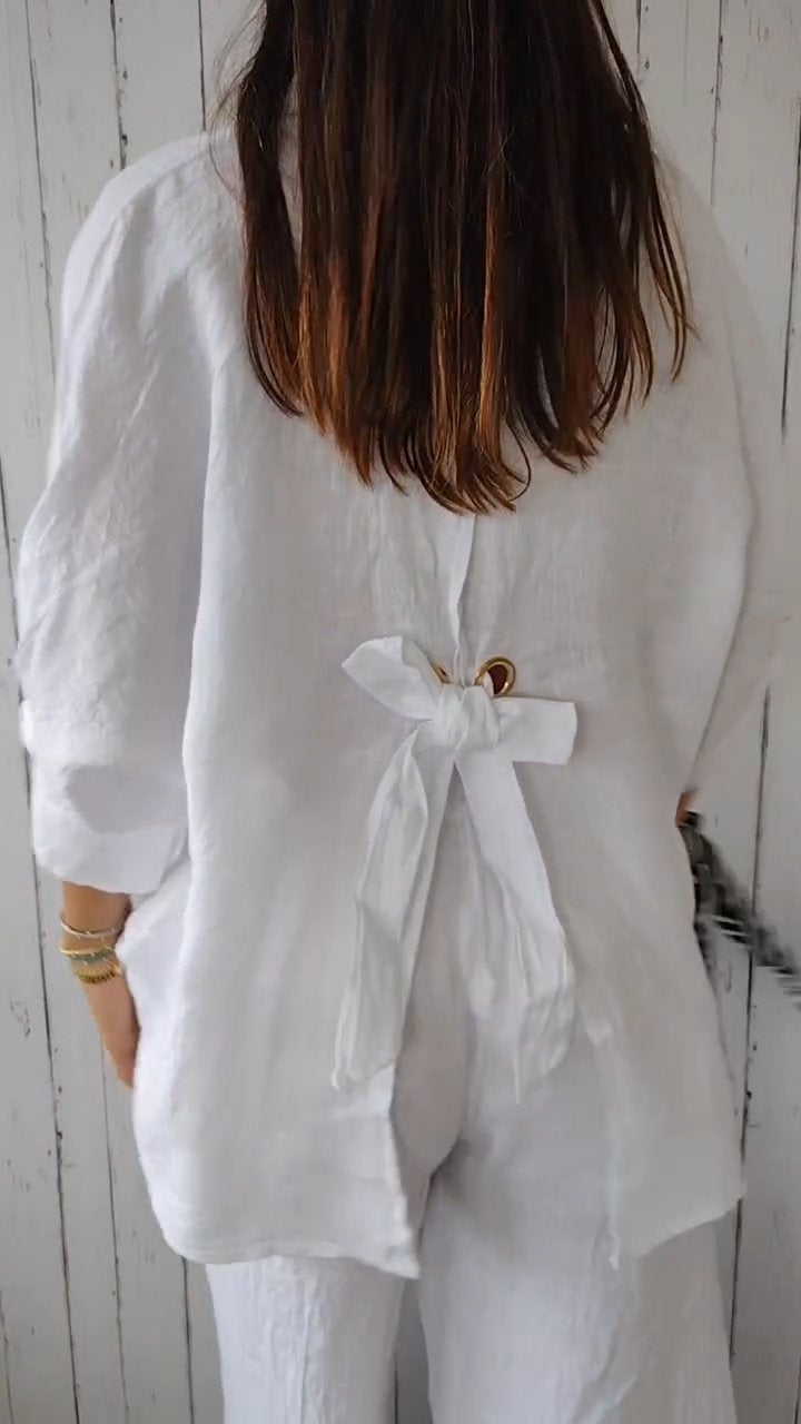 Delphira - Chemise en coton et lin nouée dans le dos