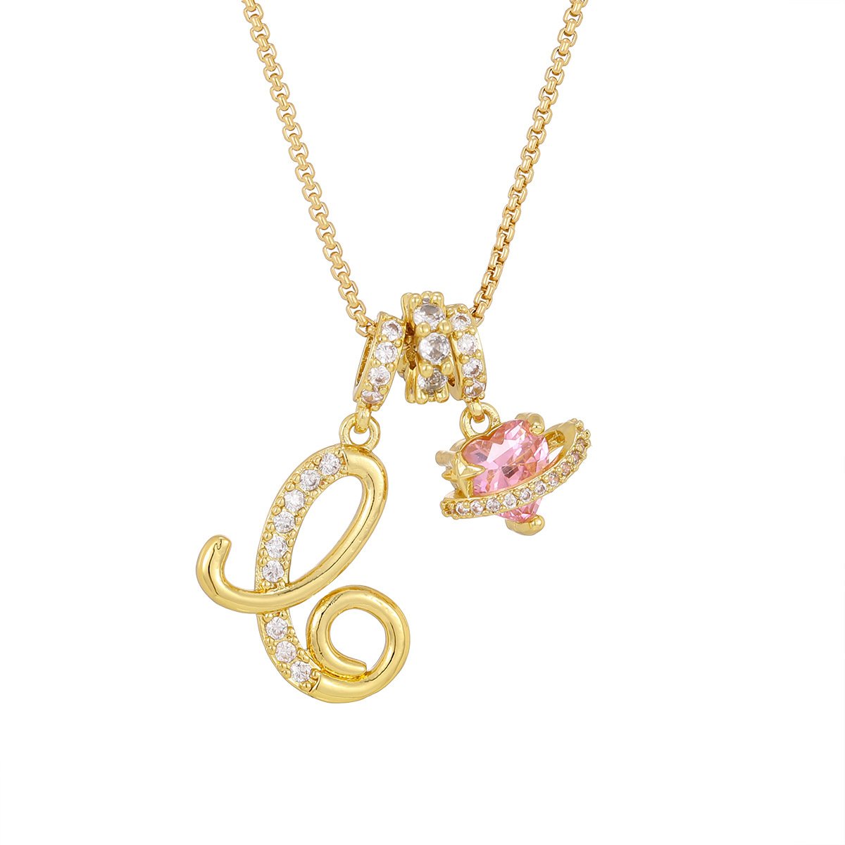 Carmelle - Collier Initiale Avec Cœur Rose Brillant