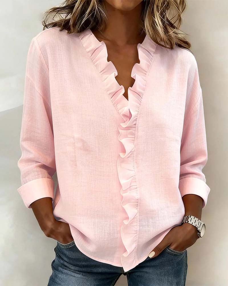 Elissavienne - Blouse Coton Élégante à Volants Col V