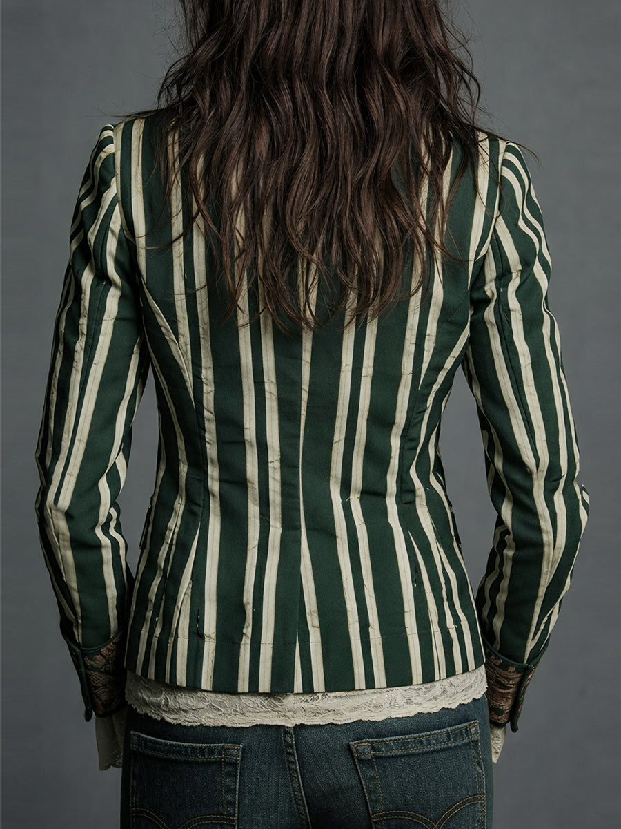 Avenorix - Blazer femme rayé bohème à imprimé floral vintage chic