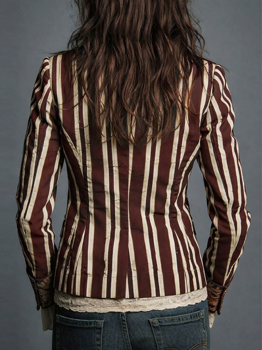 Avenorix - Blazer femme rayé bohème à imprimé floral vintage chic