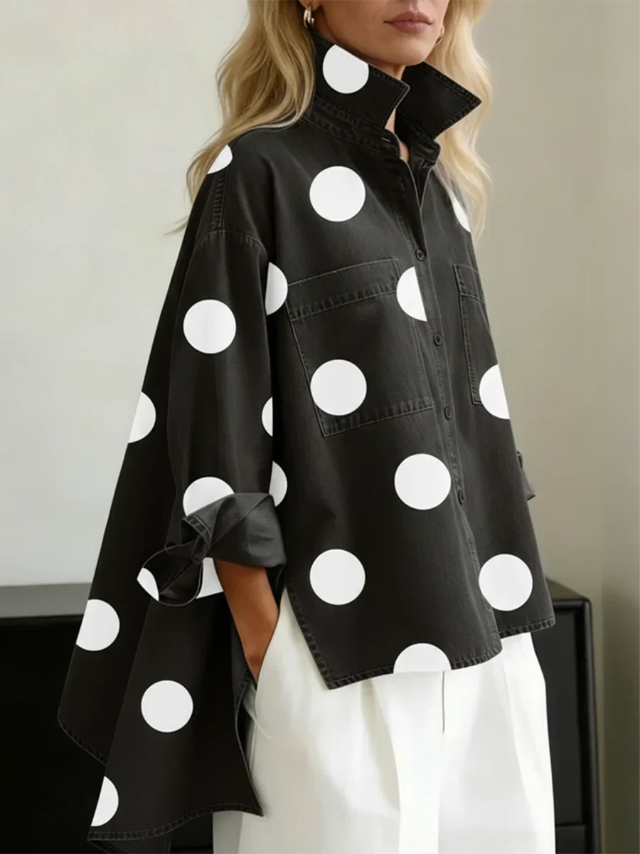 Aqira - Chemise Femme Pois Oversize Coupe Ample Col Structuré Moderne