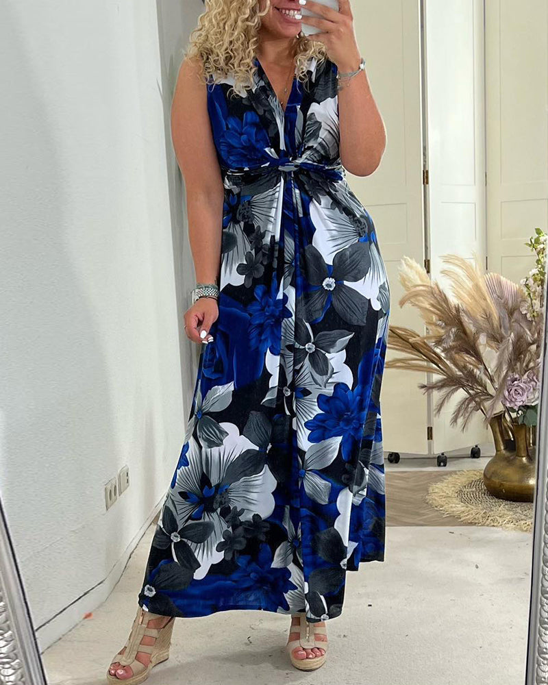 Sacha - Robe élégante sans manches à imprimé floral plissé