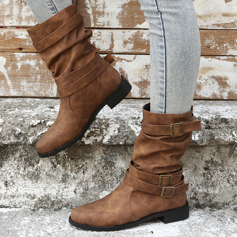 Nettie - Bottes Rétro en Cuir pour l'Automne-Hiver