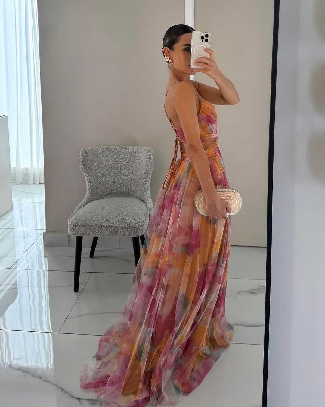 Helena - Robe Maxi Femme Fluide Décolleté V Bretelles Fines Élégance Florale
