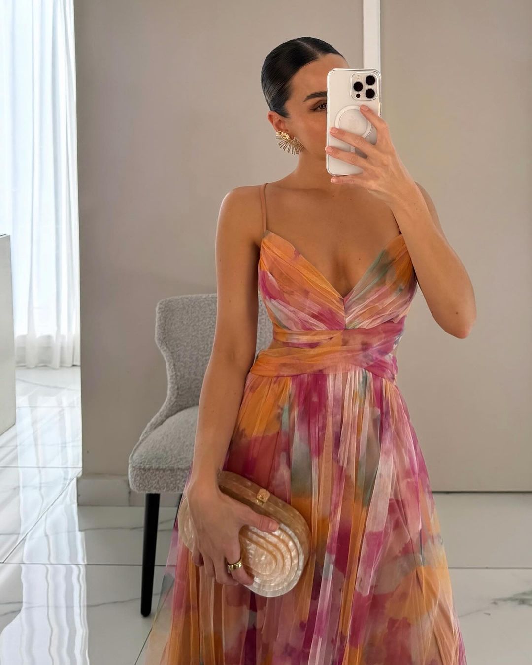 Helena - Robe Maxi Femme Fluide Décolleté V Bretelles Fines Élégance Florale