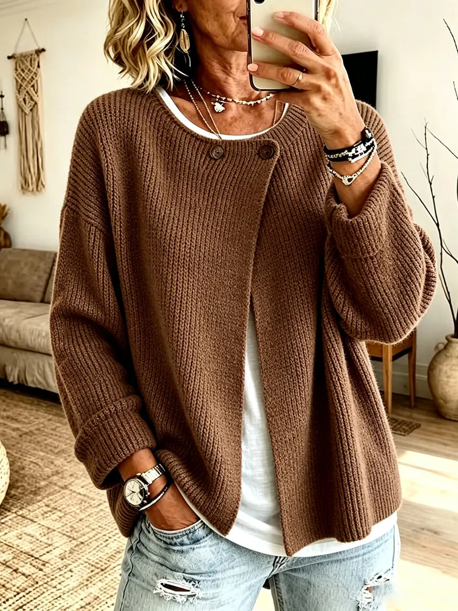 Lobke - Cardigan femme en maille côtelée à coupe asymétrique