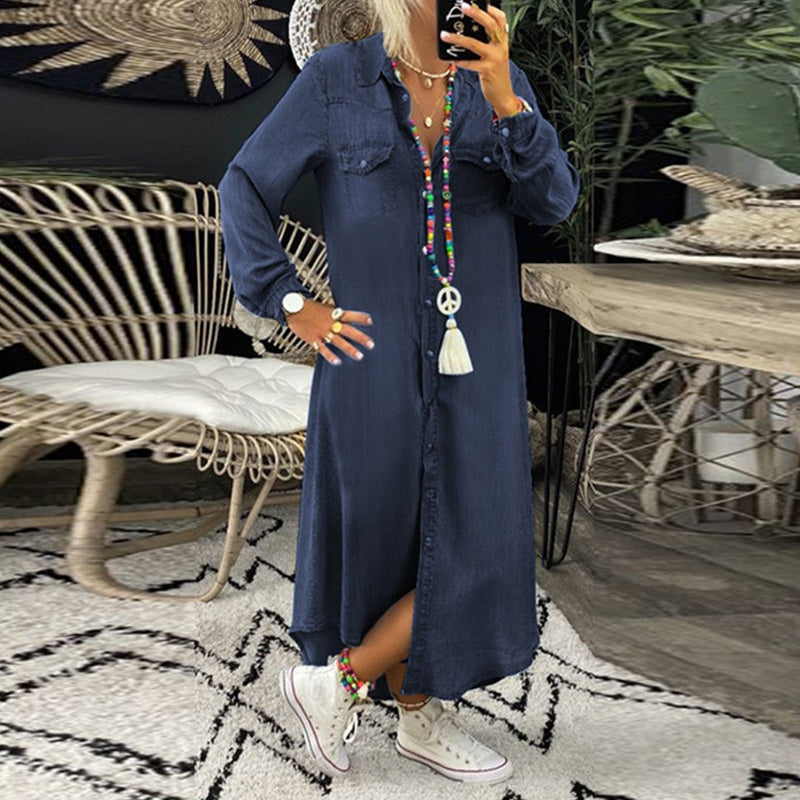 Terenza - Robe maxi à manches longues en denim