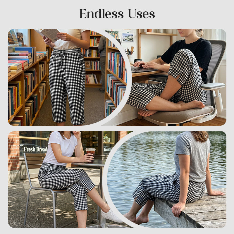 Novirae - Pantalon capri femme à carreaux vichy coupe décontractée