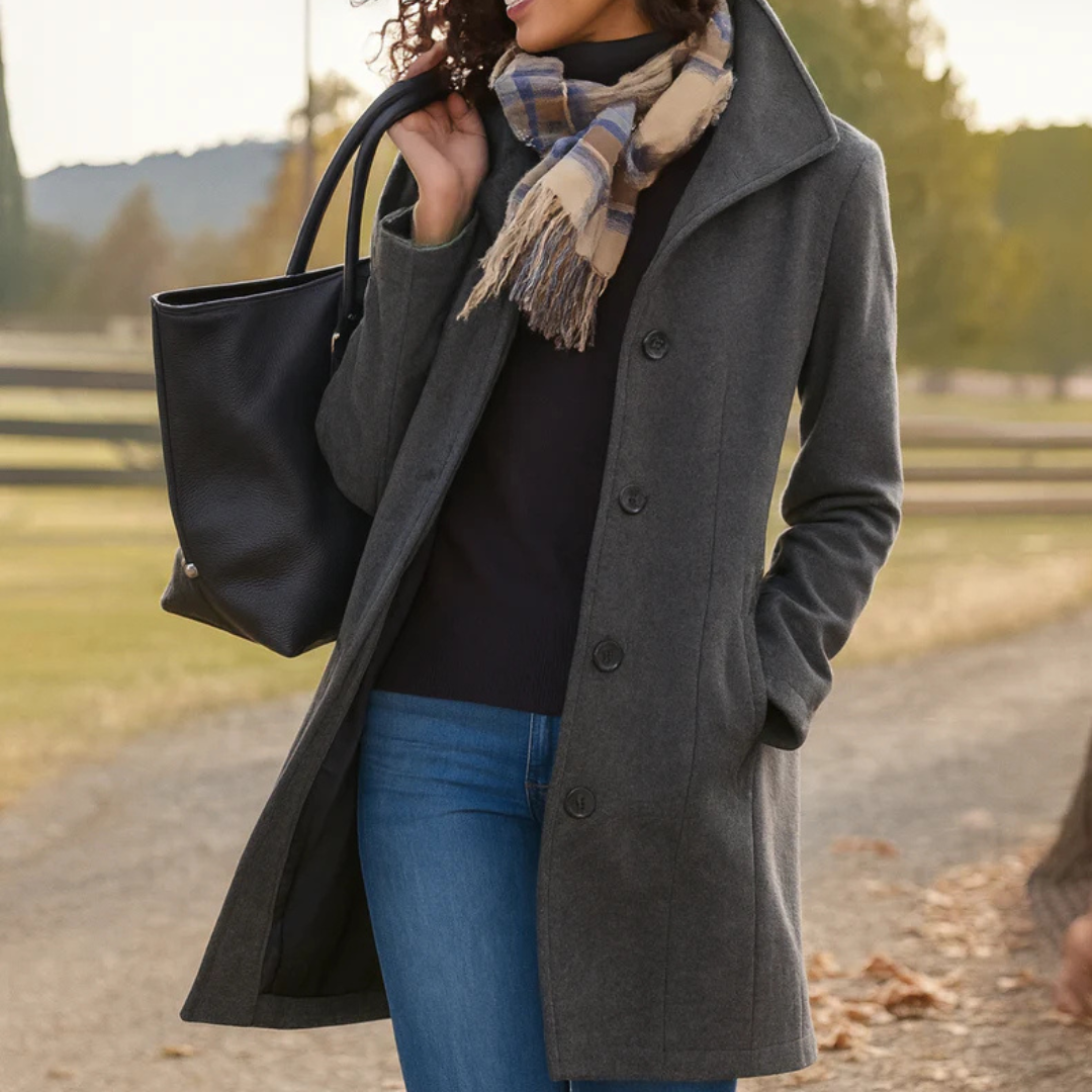 Renate - Manteau femme long boutonné au style classique