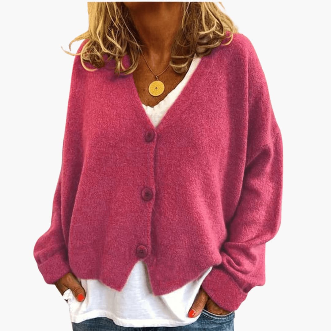 Sixtine - Cardigan femme tricoté boutonné à coupe décontractée douce