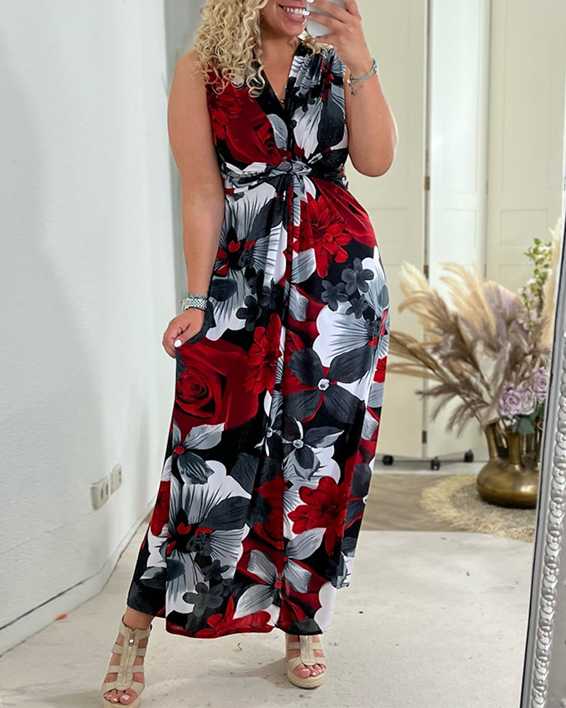 Sacha - Robe élégante sans manches à imprimé floral plissé