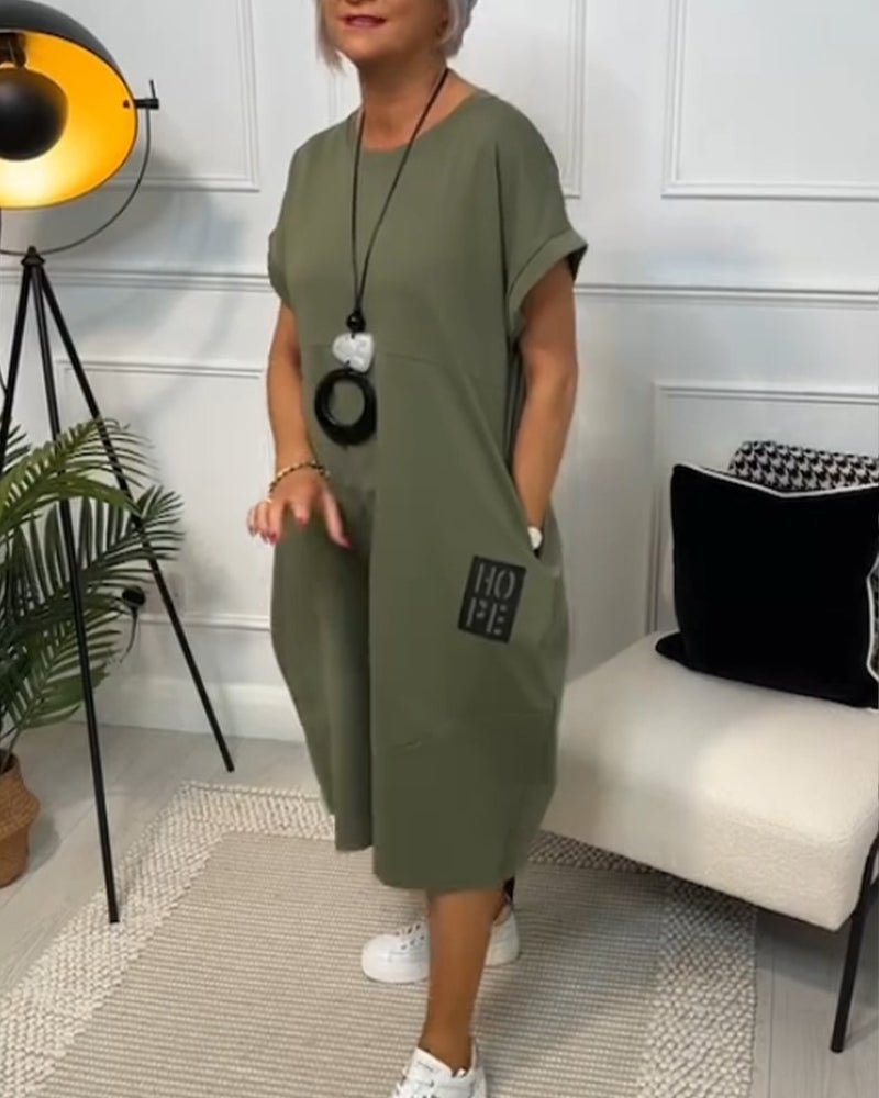 Marie - Robe Décontractée à Manches Courtes avec Imprimé Lettre pour Femme
