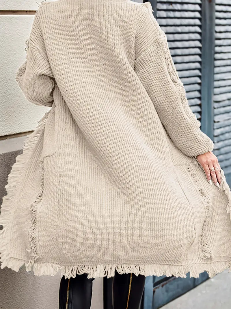 Reine - Cardigan Long à Franges – Style Décontracté et Tendance