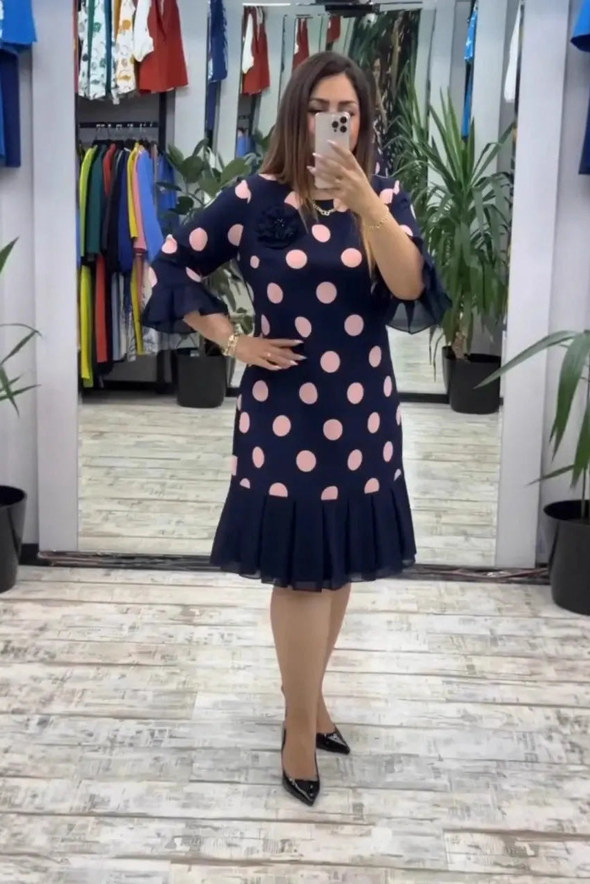 Manouk - Robe femme à pois avec jupe plissée élégante
