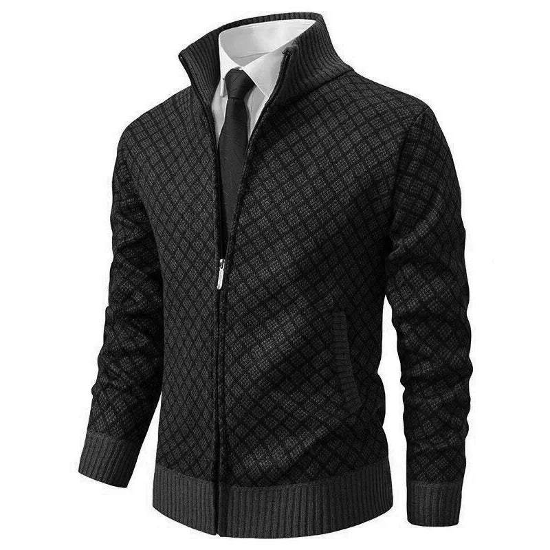 Fabian - Cardigan homme zippé col montant tricot jacquard coupe moderne