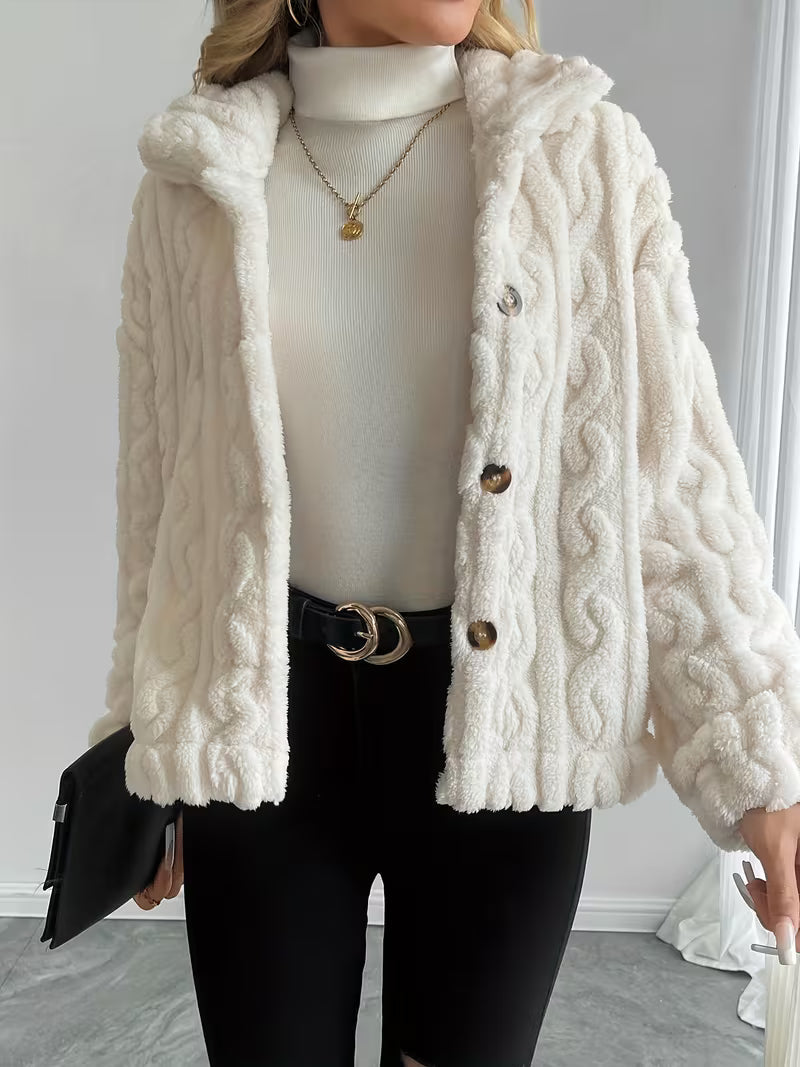 Nelle - Veste teddy femme texturée à boutons