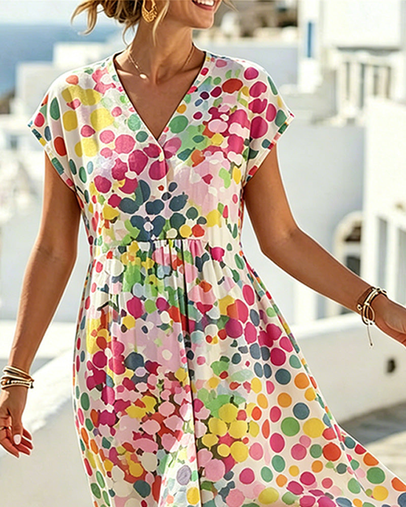 Louna - Robe femme à pois colorés et col en V fluide