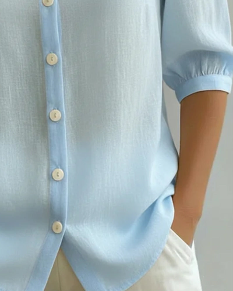 Neslora - Chemise femme coton col Peter Pan manches mi-longues élégantes