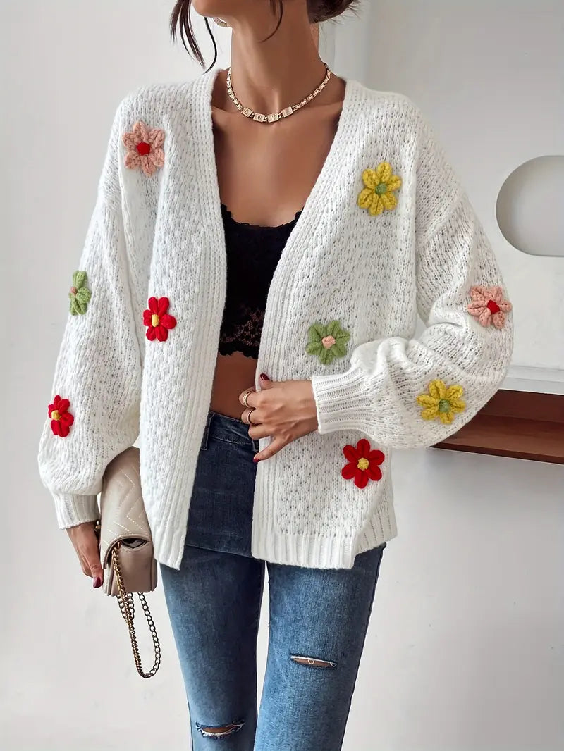Risette - Cardigan Tricoté à Motif Floral