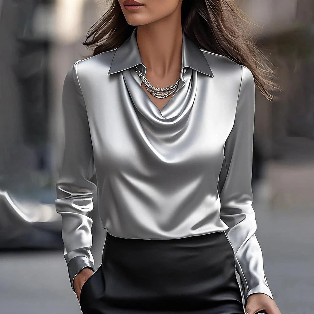 Laureline - Blouse Brillante avec Col Plissé – Chic & Intemporelle