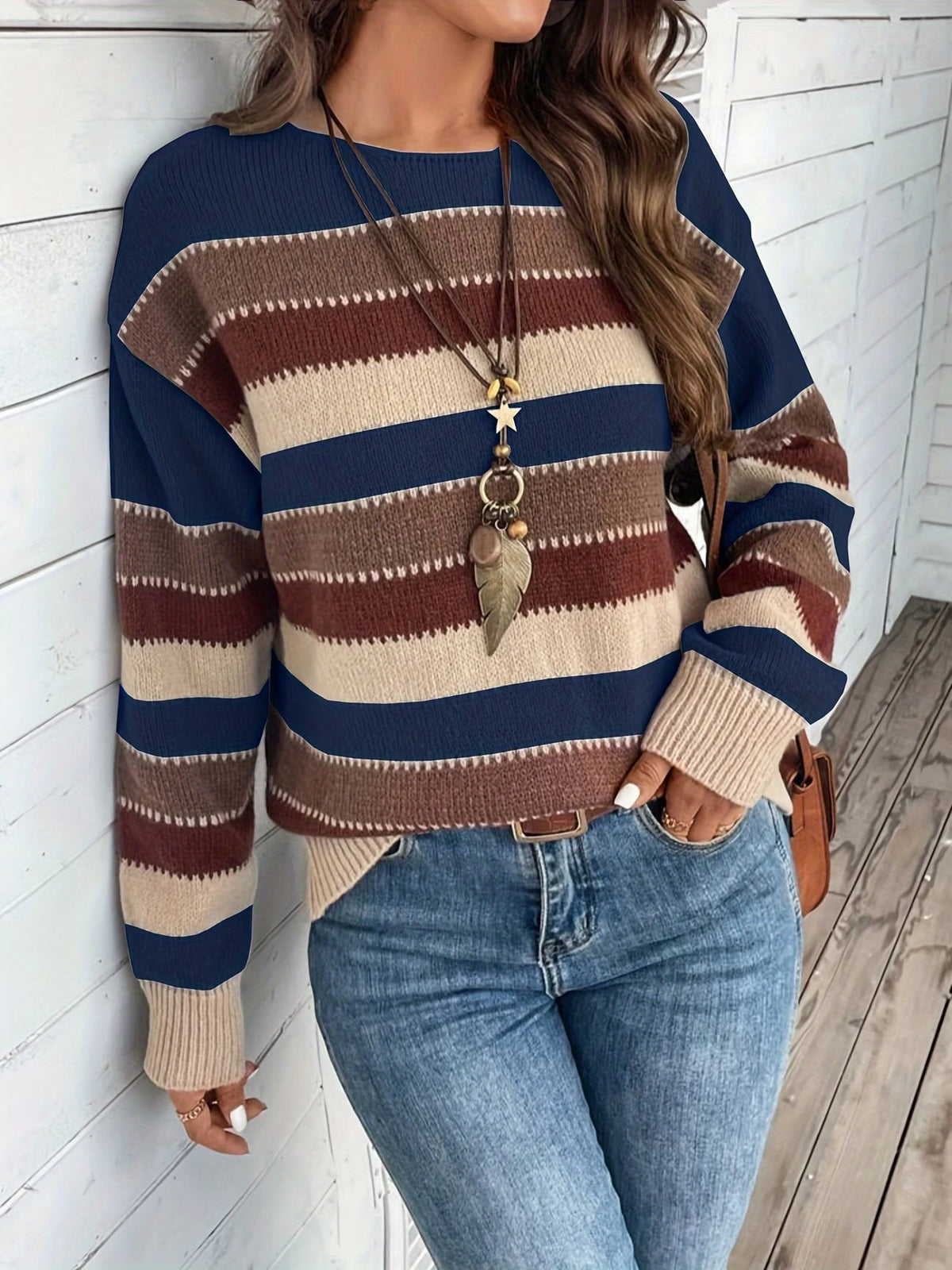Lucette - Pull femme rayé en maille à manches longues