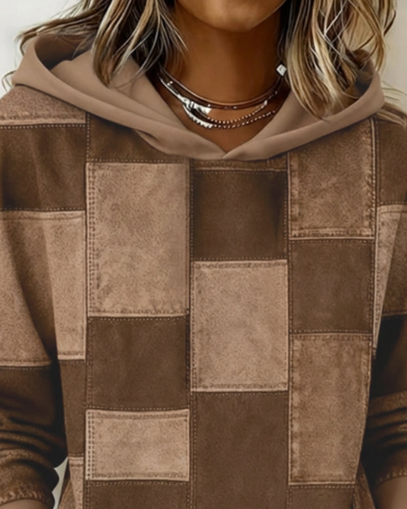 Gwenarissa - Sweat à Capuche Patchwork Denim Moderne