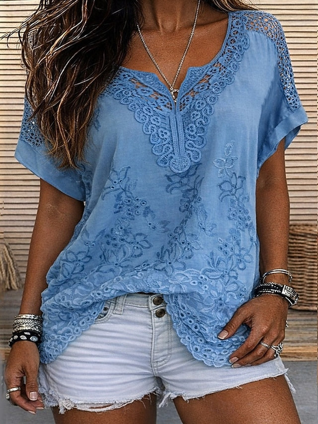 Cavoria - Blouse femme blanche en dentelle brodée