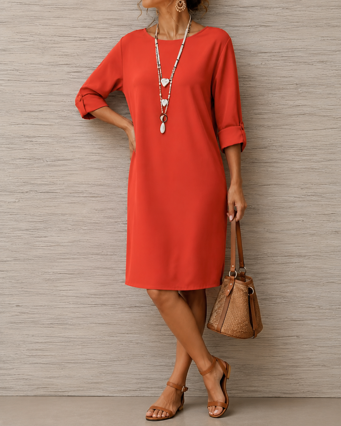 Natascha - Robe tunique femme à col rond avec poches pratiques