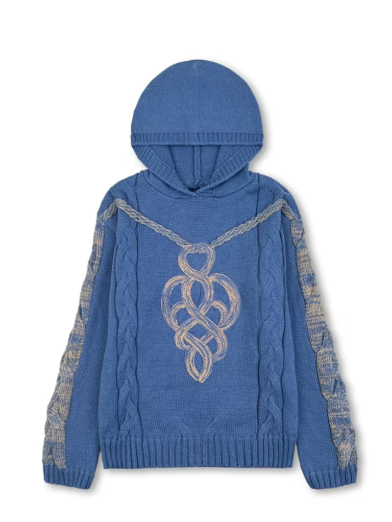 Helmira - Pull Tricoté à Capuche Motif Tressé