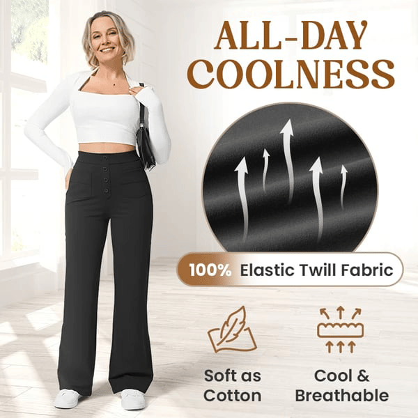 Nara - Haute élasticité - Pantalon décontracté taille haute à jambe droite