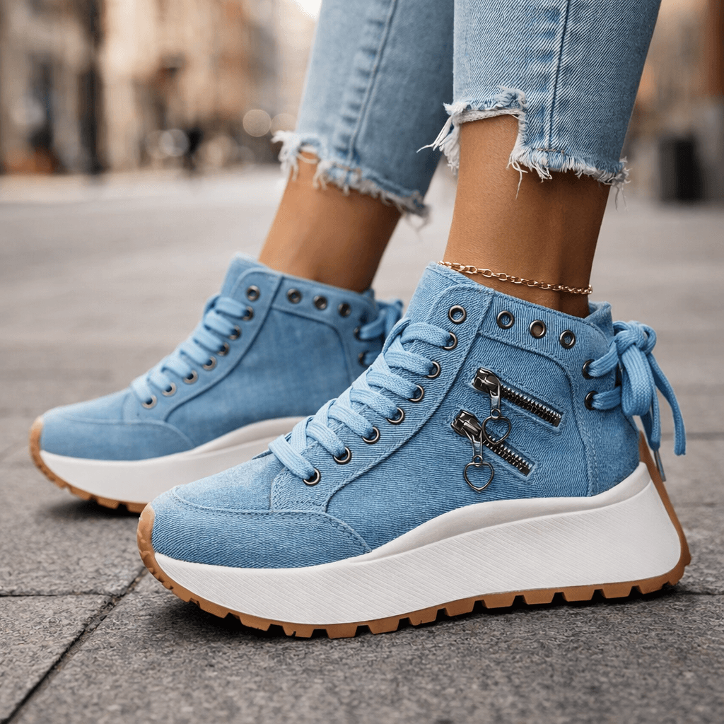 Jasmyra - Baskets plateforme femme denim bleu style chunky moderne