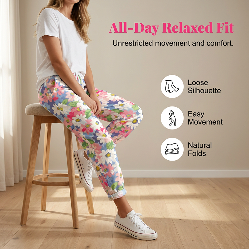 Marovelle - Pantalon femme fleuri avec taille ajustable et poches