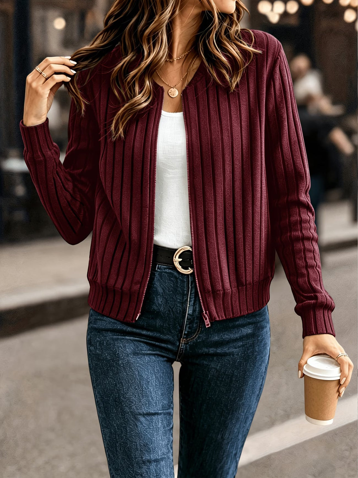 Coby - Veste femme côtelé avec fermeture zippée