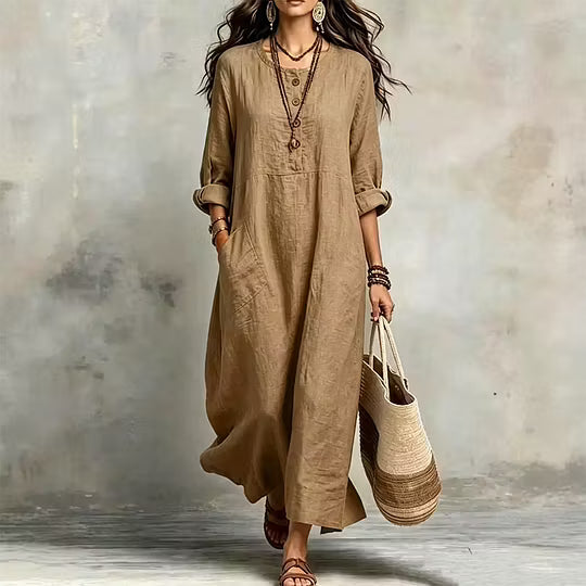 Jantje - Robe Longue Ample pour Femme à Manches Longues et Poches