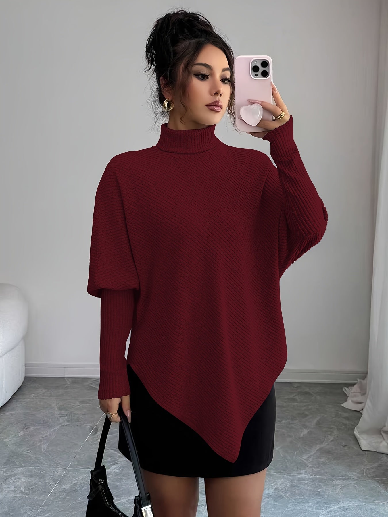 Ilyssa - Pull Asymétrique Col Montant Élégance Moderne