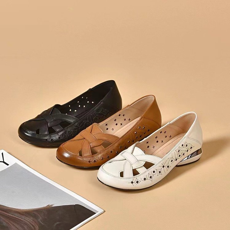 Kavrine - Chaussures Plates Femme Cuir Découpé Élégant Slip-On