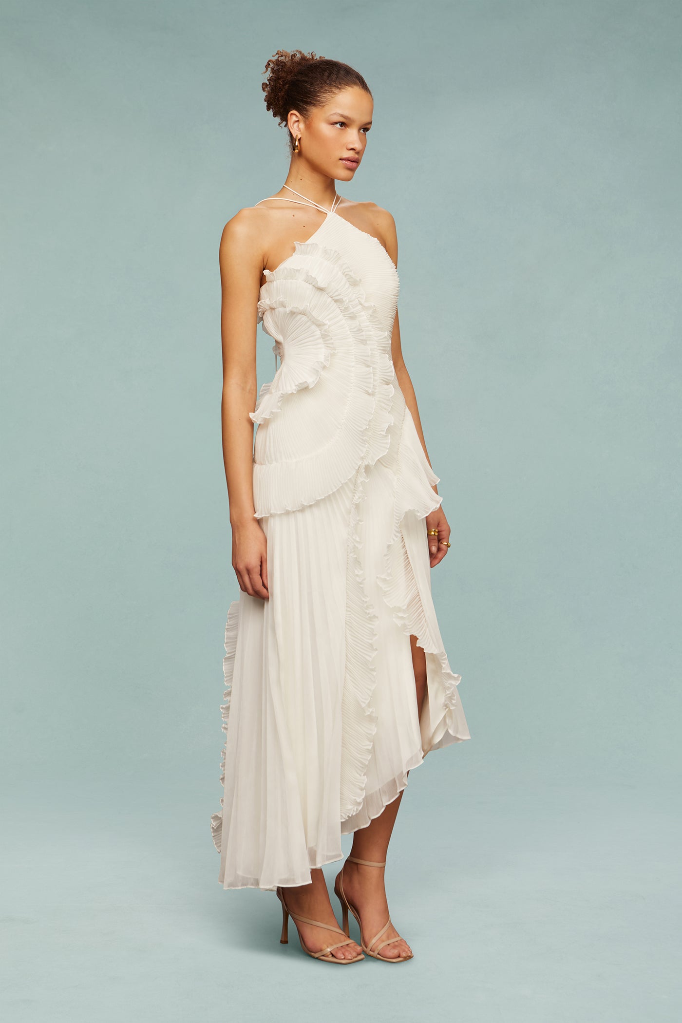 Bravielle - Robe longue femme plissée avec volants asymétriques élégants