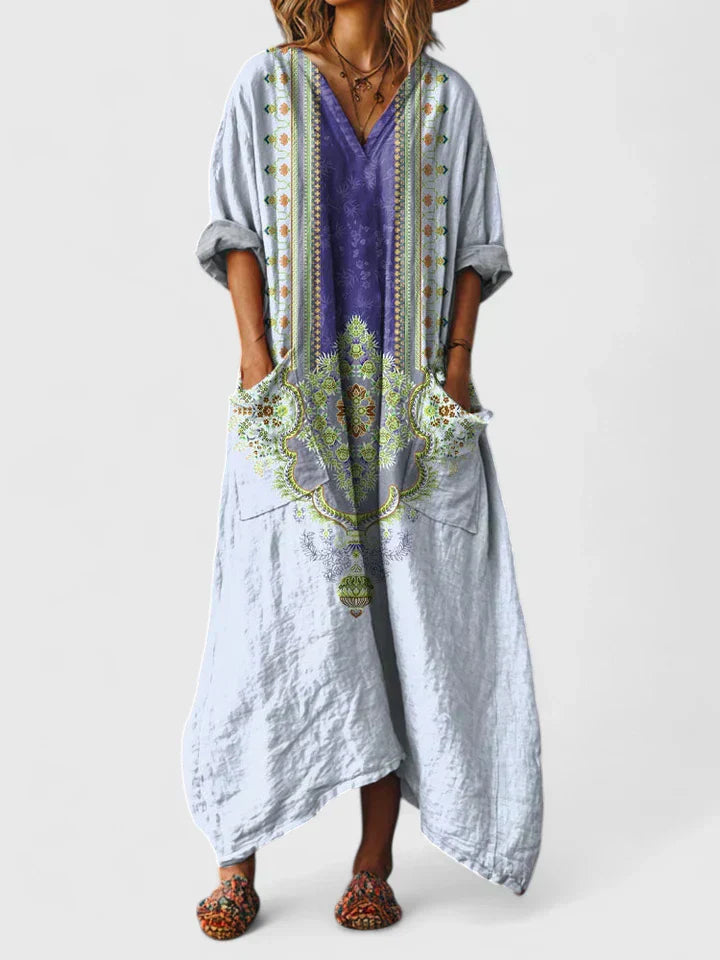 Grazelle - Robe Longue Fluide Imprimée Style Bohème Élégant