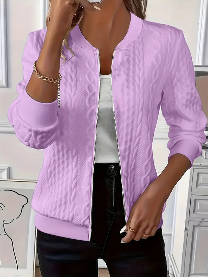 Elanisse - Veste Casual Femme à Col Baseball, Fermeture Éclair, Tissu Texturé